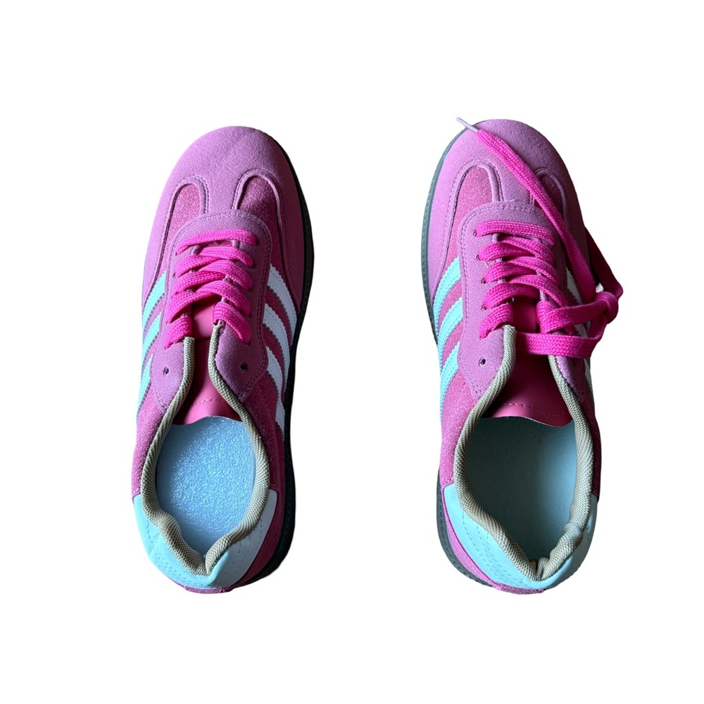 Pink and White Striped Sneakers